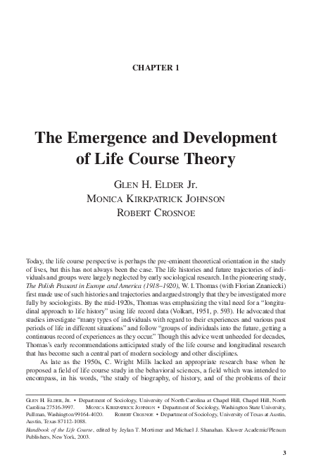 (PDF) The Emergence and Development of Life Course Theory