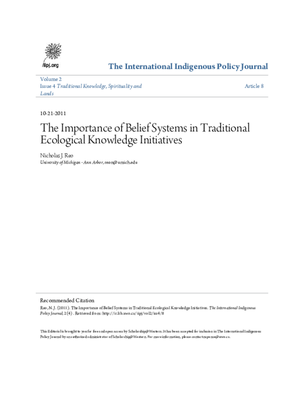 (PDF) Importance of Belief Systems in Traditional Ecological Knowledge