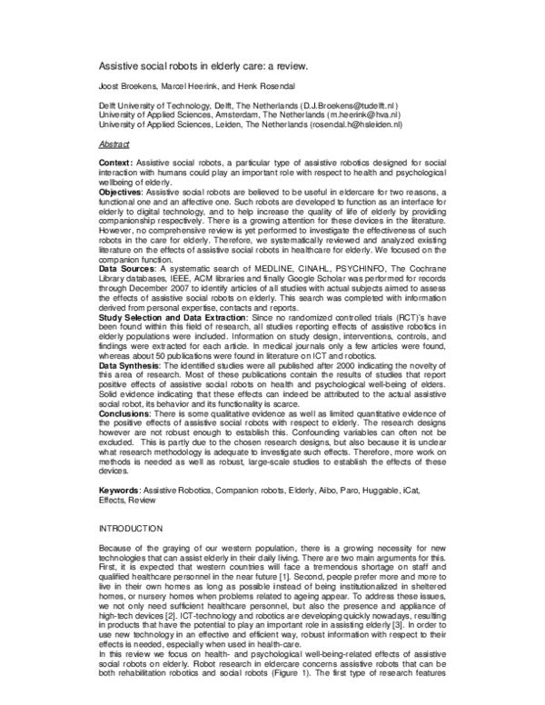 (PDF) Assistive social robots in elderly care: a review