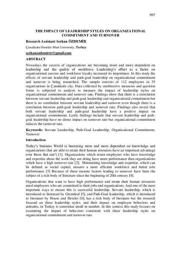 (PDF) The Impact of Leadership Styles on Organizational Commitment and ...