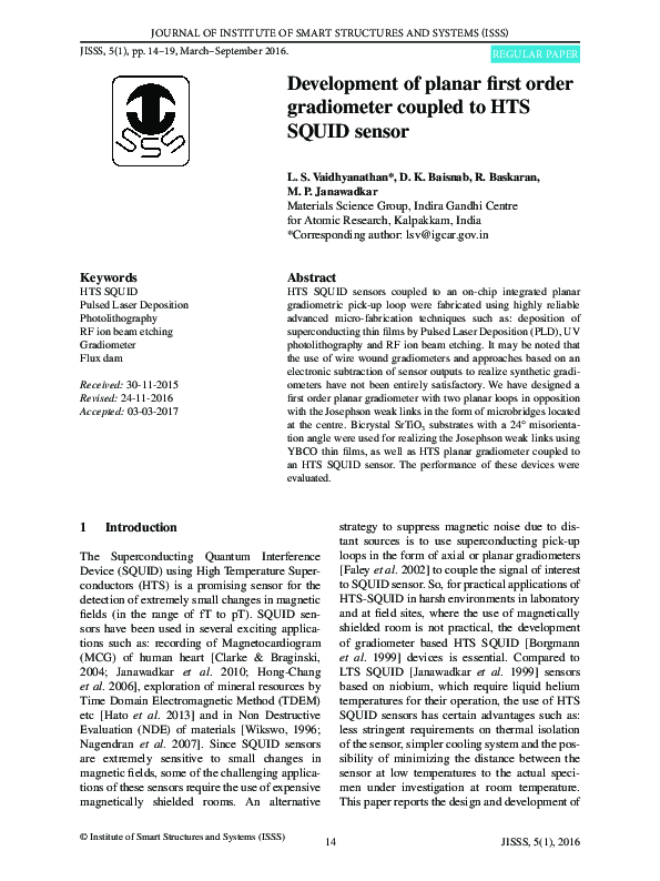 (PDF) Development of planar first order gradiometer coupled to HTS ...