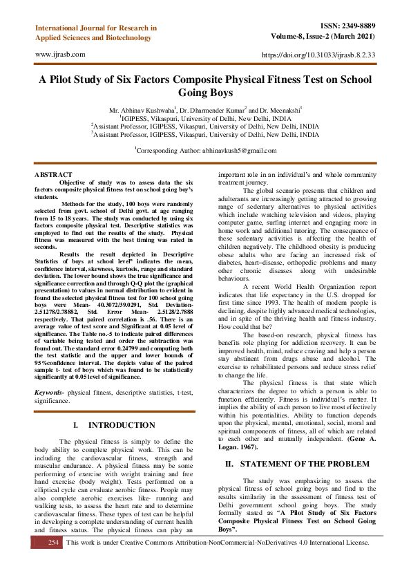 (PDF) A Pilot Study of Six Factors Composite Physical Fitness Test on ...