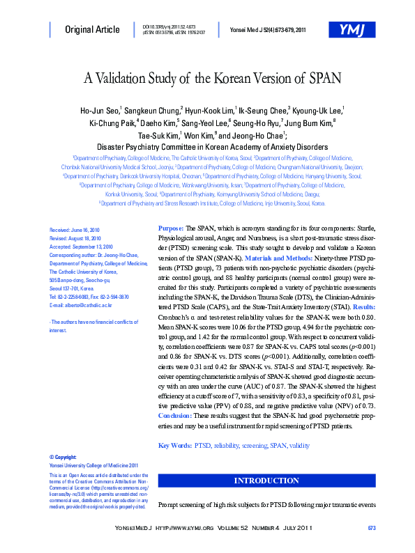 (PDF) A Validation Study of the Korean Version of SPAN