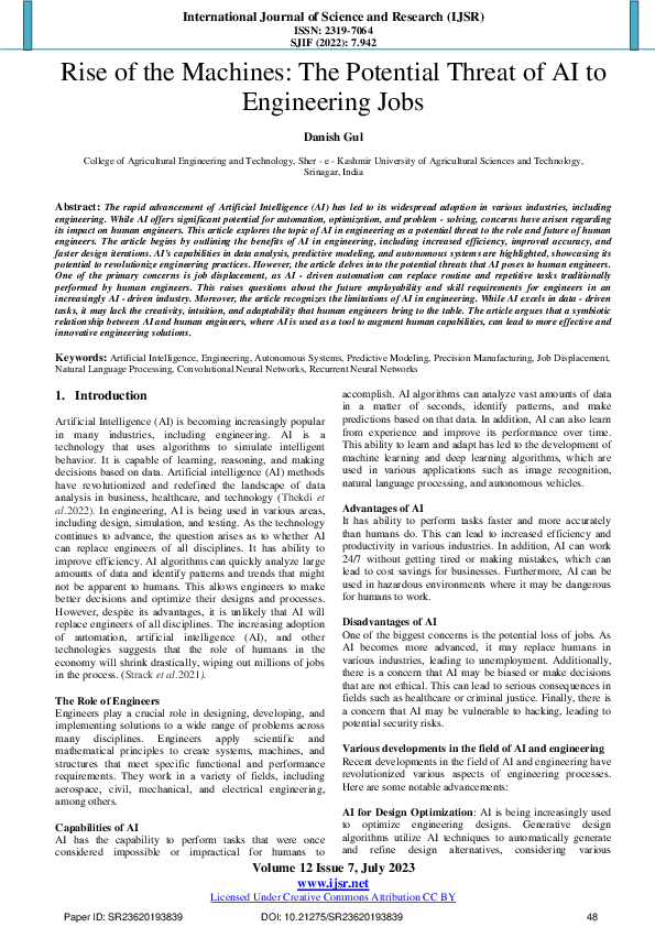 (PDF) Rise of the Machines: The Potential Threat of AI to Engineering Jobs