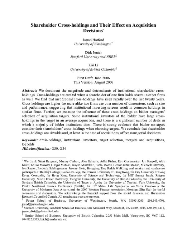 (PDF) Shareholder cross-holdings and their effect on acquisition decisions