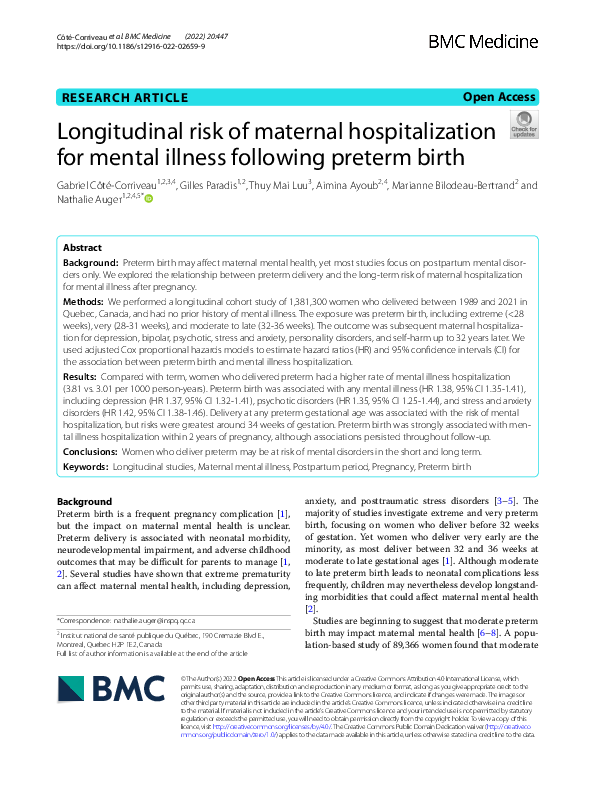 (PDF) Longitudinal risk of maternal hospitalization for mental illness ...