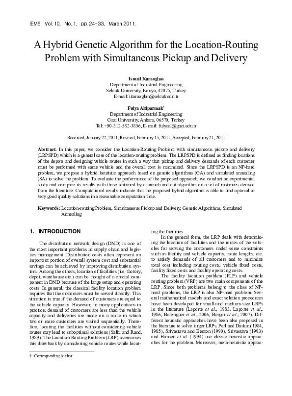 (PDF) A Hybrid Genetic Algorithm for the Location-Routing Problem with ...