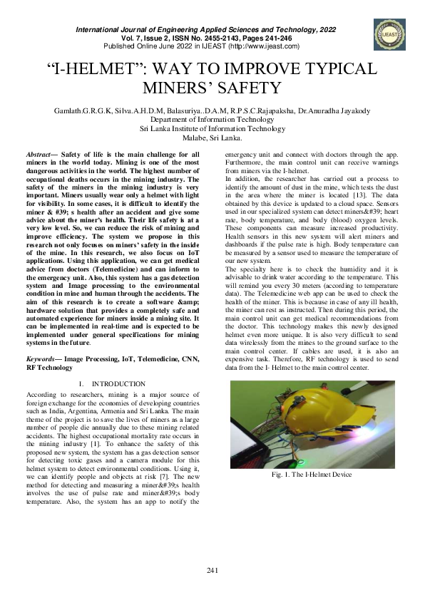 (PDF) I-Helmet”: Way to Improve Typical Miners’ Safety
