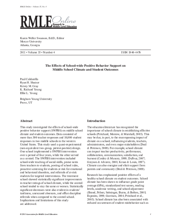 (PDF) The Effects of School-wide Positive Behavior Support on Middle ...