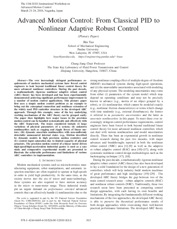 (PDF) Advanced motion control: From classical PID to nonlinear adaptive ...
