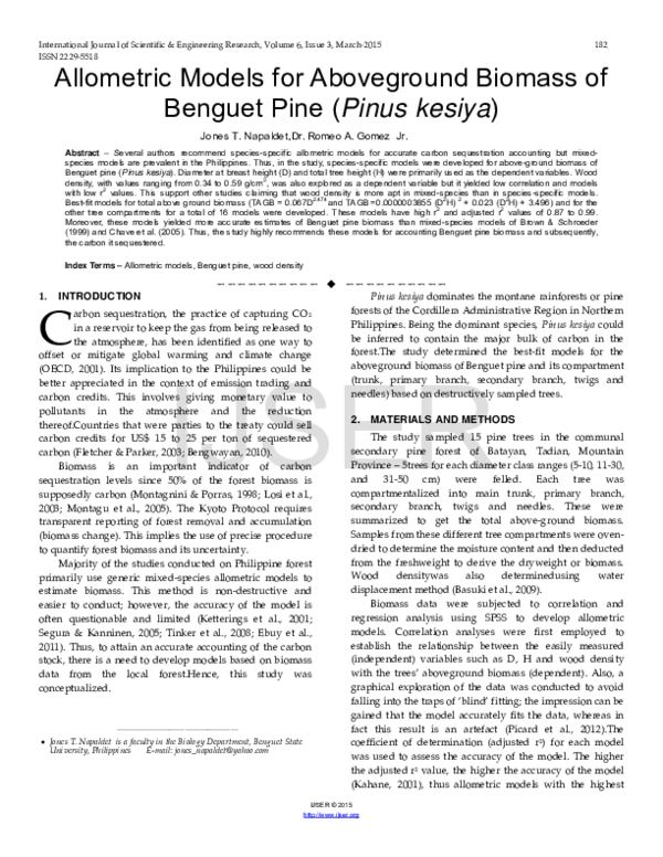 (PDF) Allometric Models for Aboveground Biomass of Benguet Pine (Pinus ...
