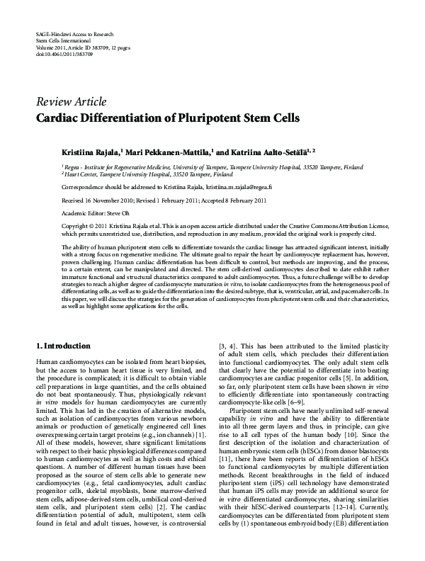 (PDF) Cardiac Differentiation of Pluripotent Stem Cells