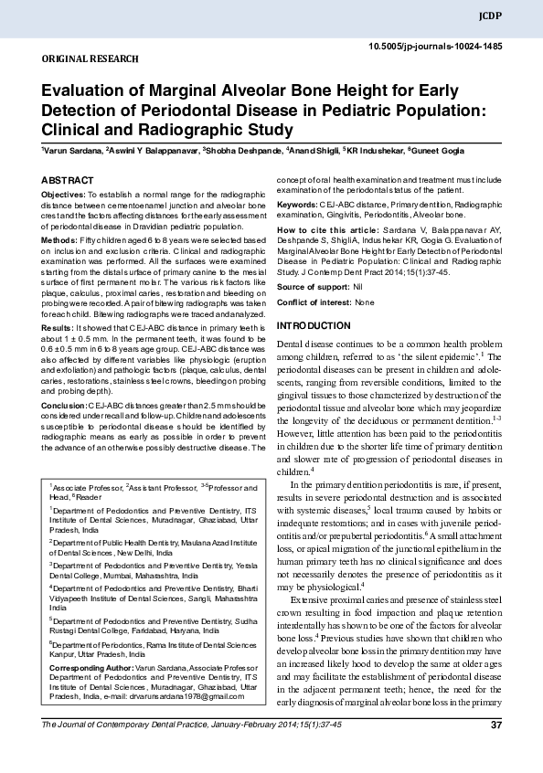 (PDF) Evaluation of Marginal Alveolar Bone Height for Early Detection ...
