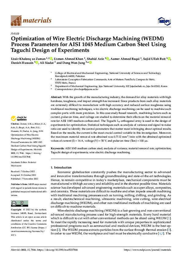 (PDF) Optimization of Wire Electric Discharge Machining (WEDM) Process ...