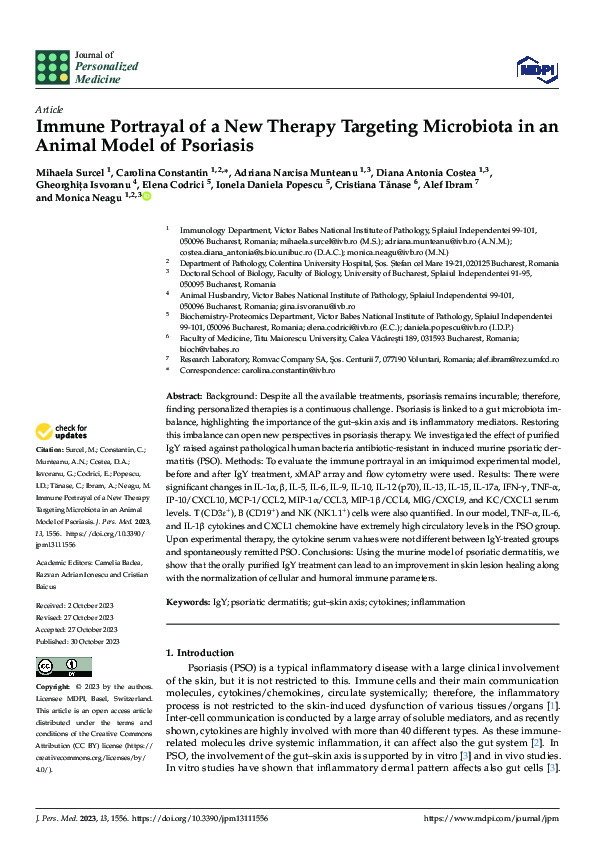 (PDF) Immune Portrayal of a New Therapy Targeting Microbiota in an Animal Model of Psoriasis