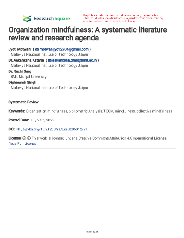 (PDF) Organization mindfulness: A systematic literature review and ...