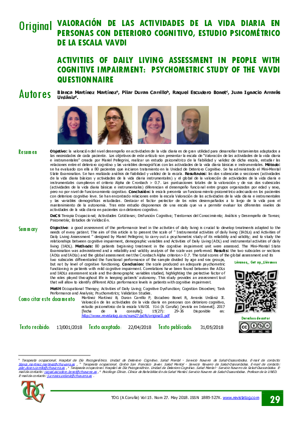 (PDF) Valoración de las actividades de la vida diaria en personas con ...