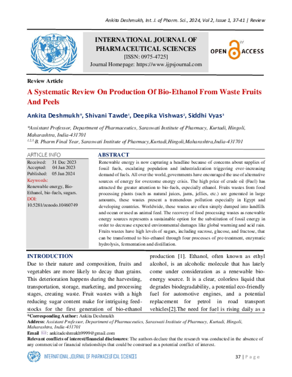 (PDF) A Systematic Review On Production Of Bio Ethanol From Waste ...