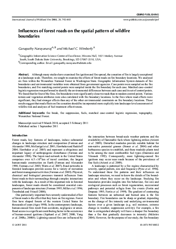(PDF) Influences of forest roads on the spatial pattern of wildfire ...