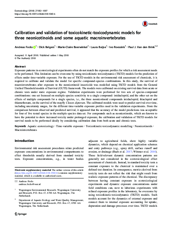 (PDF) Calibration and validation of toxicokinetic-toxicodynamic models ...