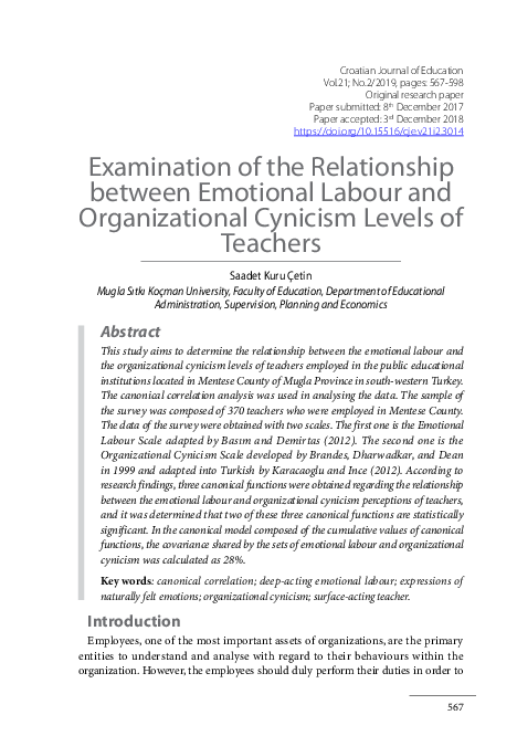 (PDF) Examination of the Relationship Between Emotional Labor and ...