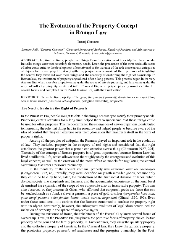 (PDF) The Evolution of the Property Concept in Roman Law