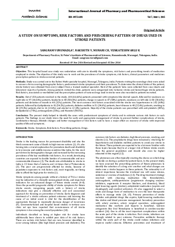 (PDF) A STUDY ON SYMPTOMS, RISK FACTORS AND PRESCRIBING PATTERN OF ...