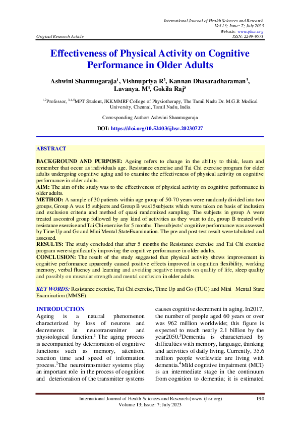 (PDF) Effectiveness of Physical Activity on Cognitive Performance in ...