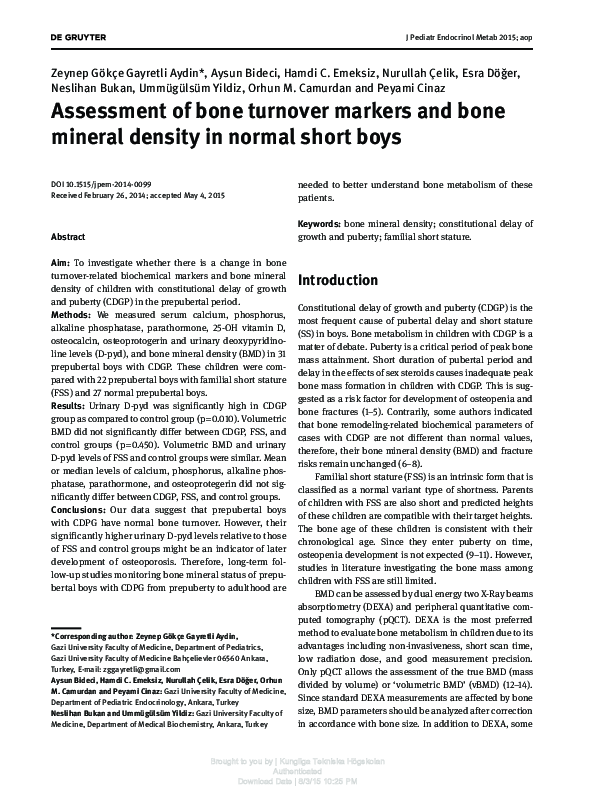 (PDF) Assessment of bone turnover markers and bone mineral density in ...