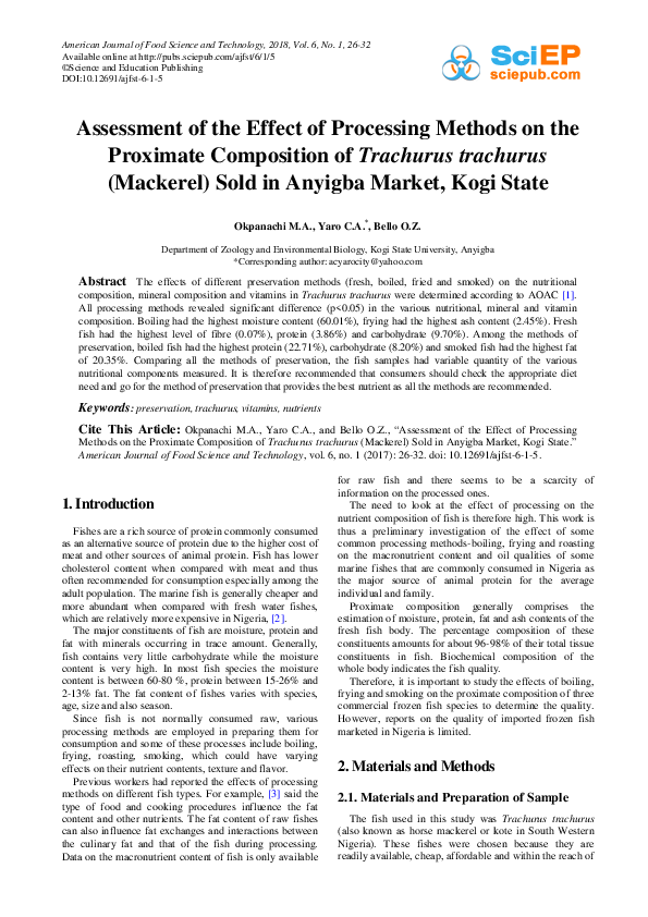(PDF) Assessment of the Effect of Processing Methods on the Proximate ...