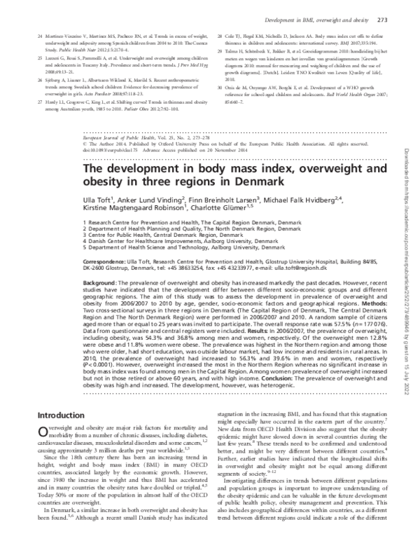(PDF) The development in body mass index, overweight and obesity in ...