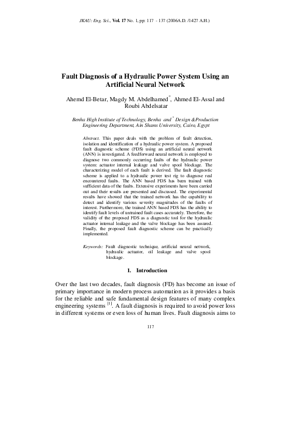 (PDF) Fault Diagnosis of a Hydraulic Power System Using an Artificial ...