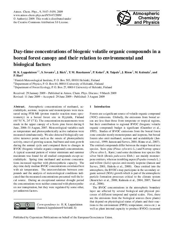 (PDF) Day-time concentrations of biogenic volatile organic compounds in ...