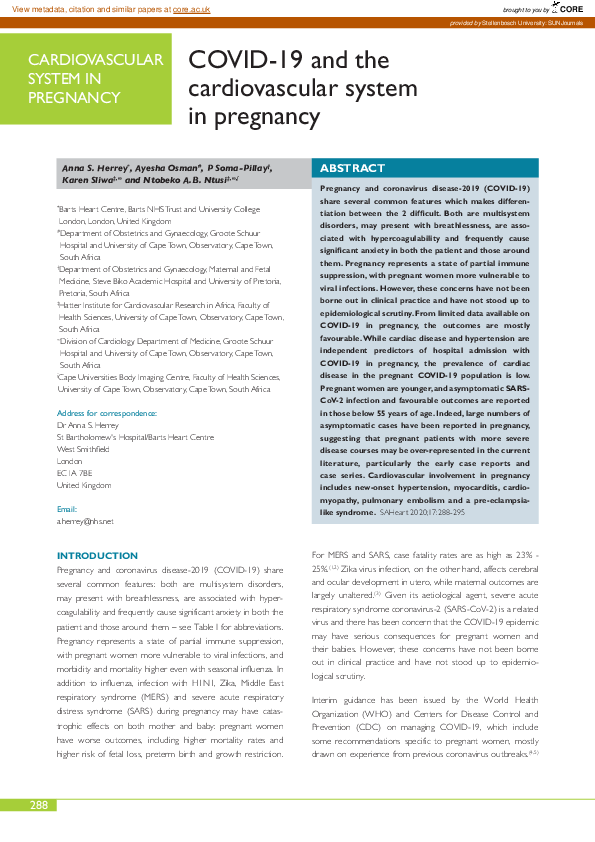 (PDF) COVID-19 and the cardiovascular system in pregnancy
