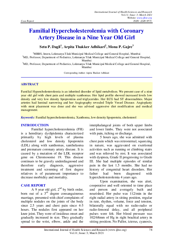 (PDF) Familial Hypercholesterolemia with Coronary Artery Disease in a ...