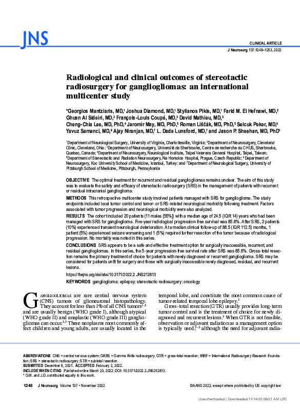 (PDF) Radiological and clinical outcomes of stereotactic radiosurgery ...
