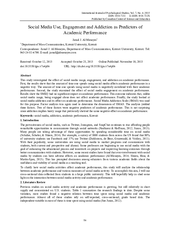 (PDF) Social Media Use, Engagement and Addiction as Predictors of ...
