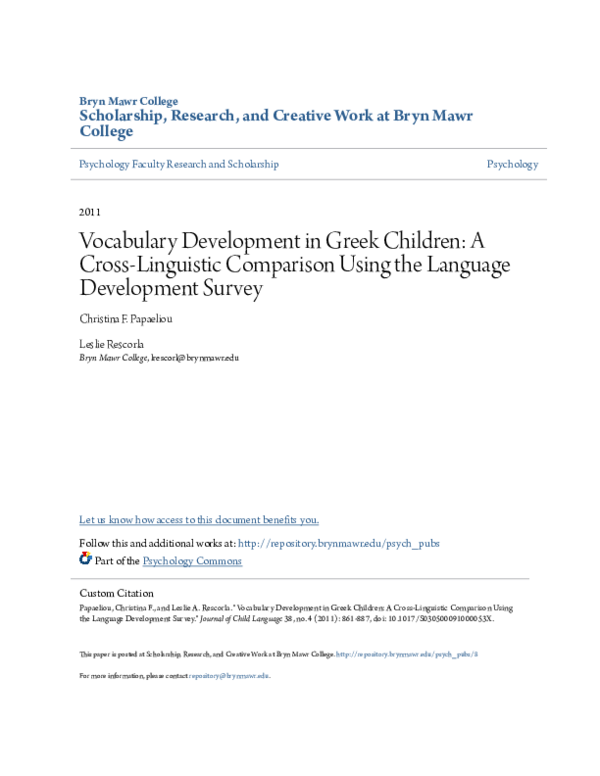 (PDF) Vocabulary development in Greek children: a cross-linguistic ...