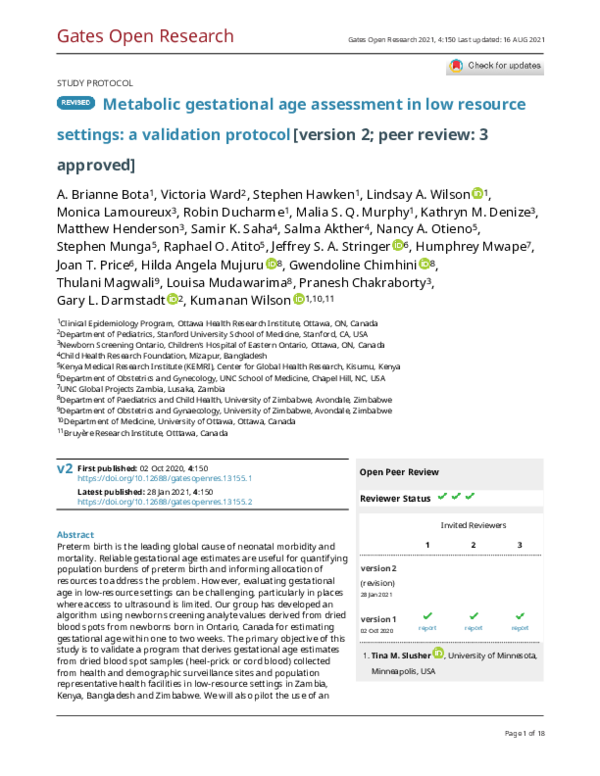 (PDF) Metabolic gestational age assessment in low resource settings a