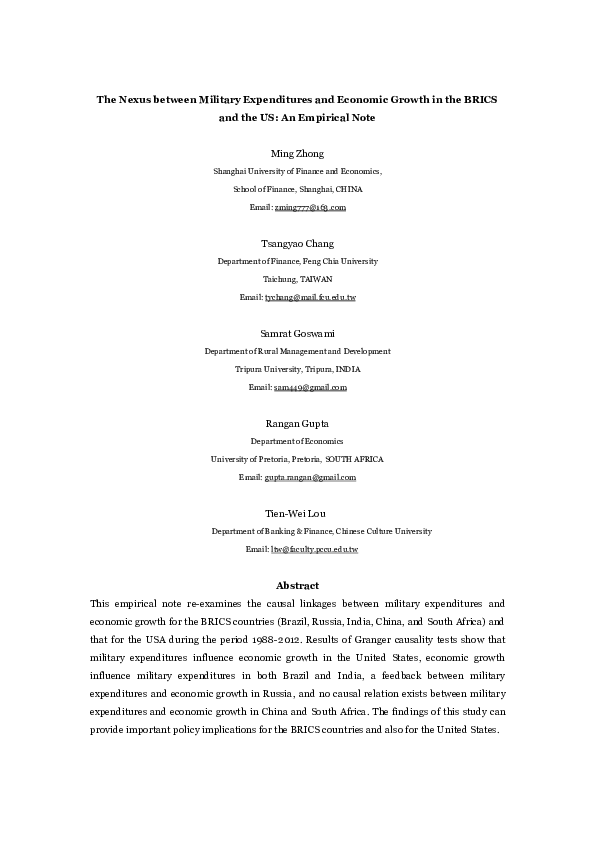 (PDF) The nexus between military expenditures and economic growth in ...