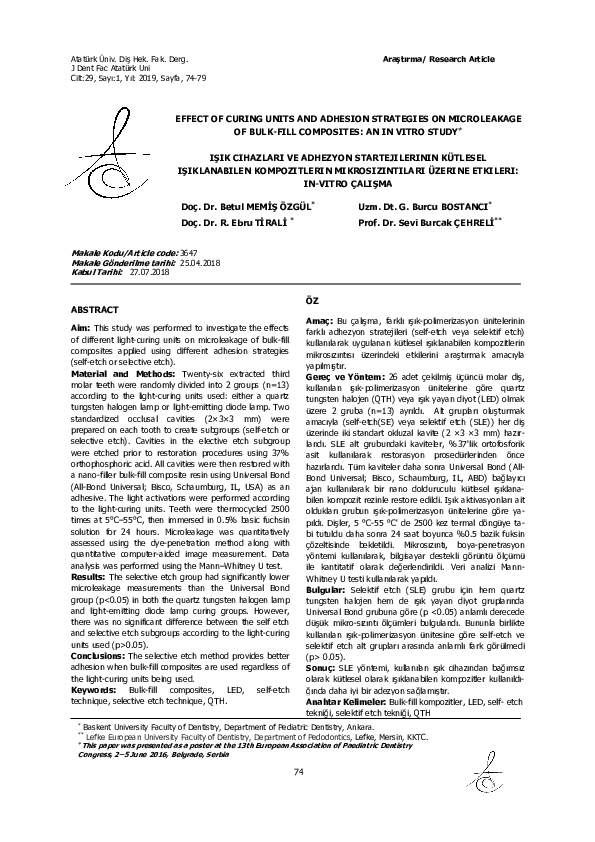 (PDF) Effect of Curing Units and Adhesion Strategies on Microleakage of ...