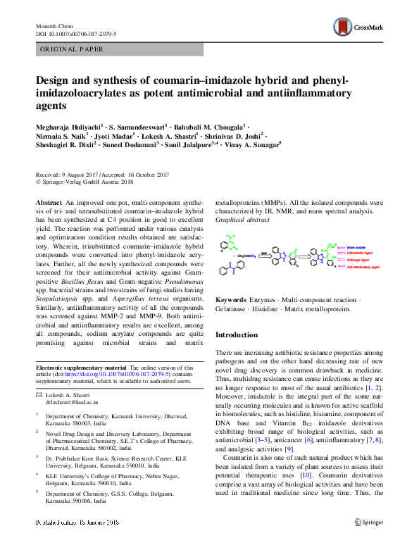 (PDF) Design and synthesis of coumarin–imidazole hybrid and phenyl ...