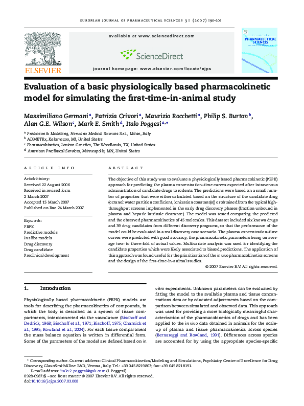 (PDF) Evaluation of a basic physiologically based pharmacokinetic model ...