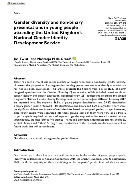 (PDF) Gender diversity and non-binary presentations in young people ...