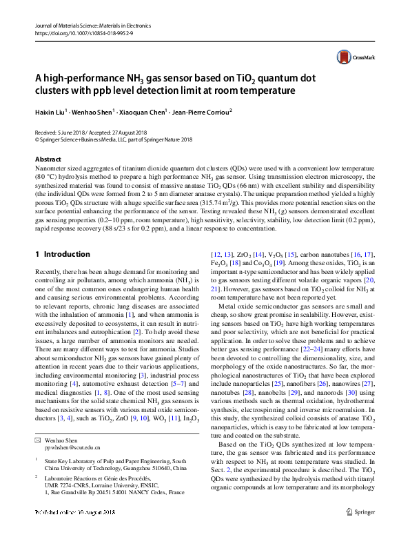 (PDF) A high-performance NH3 gas sensor based on TiO2 quantum dot ...