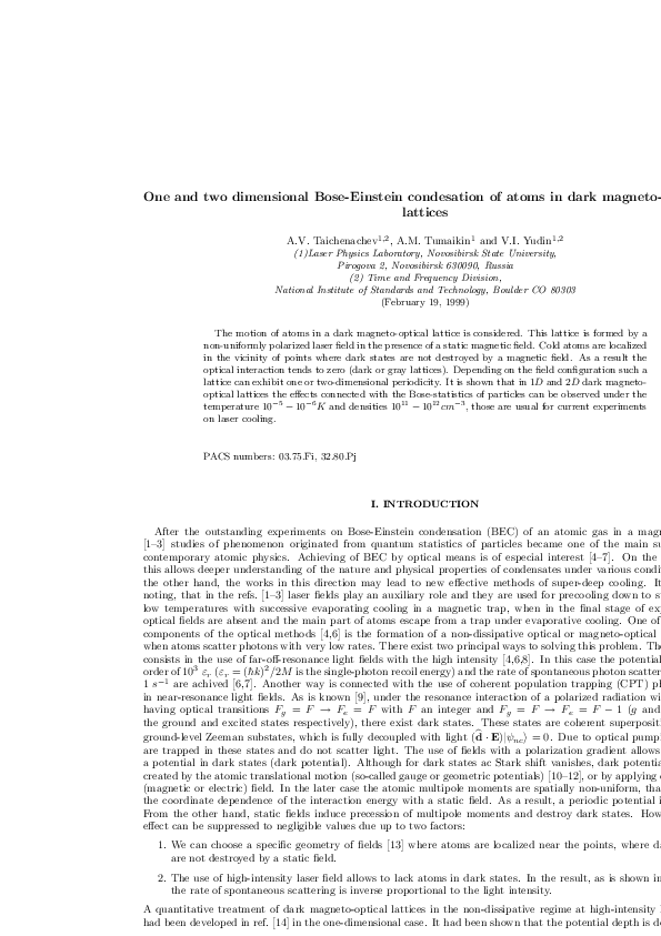 (PDF) One- and two-dimensional Bose-Einstein condensation of atoms in ...