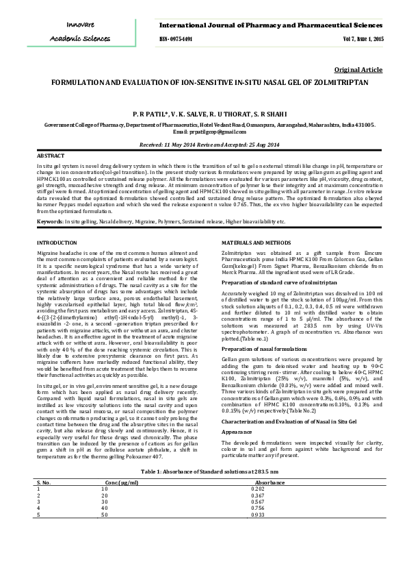 (PDF) FORMULATION AND EVALUATION OF ION-SENSITIVE IN-SITU NASAL GEL OF ...