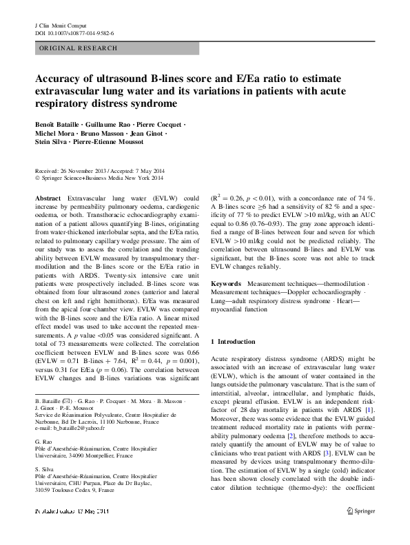 (PDF) Accuracy of ultrasound B-lines score and E/Ea ratio to estimate ...
