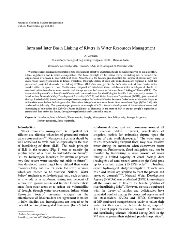(PDF) Intra and Inter Basin Linking of Rivers in Water Resources Management