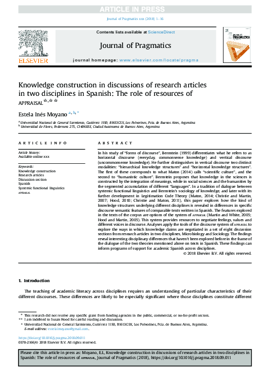 (PDF) Knowledge construction in discussions of research articles in two ...